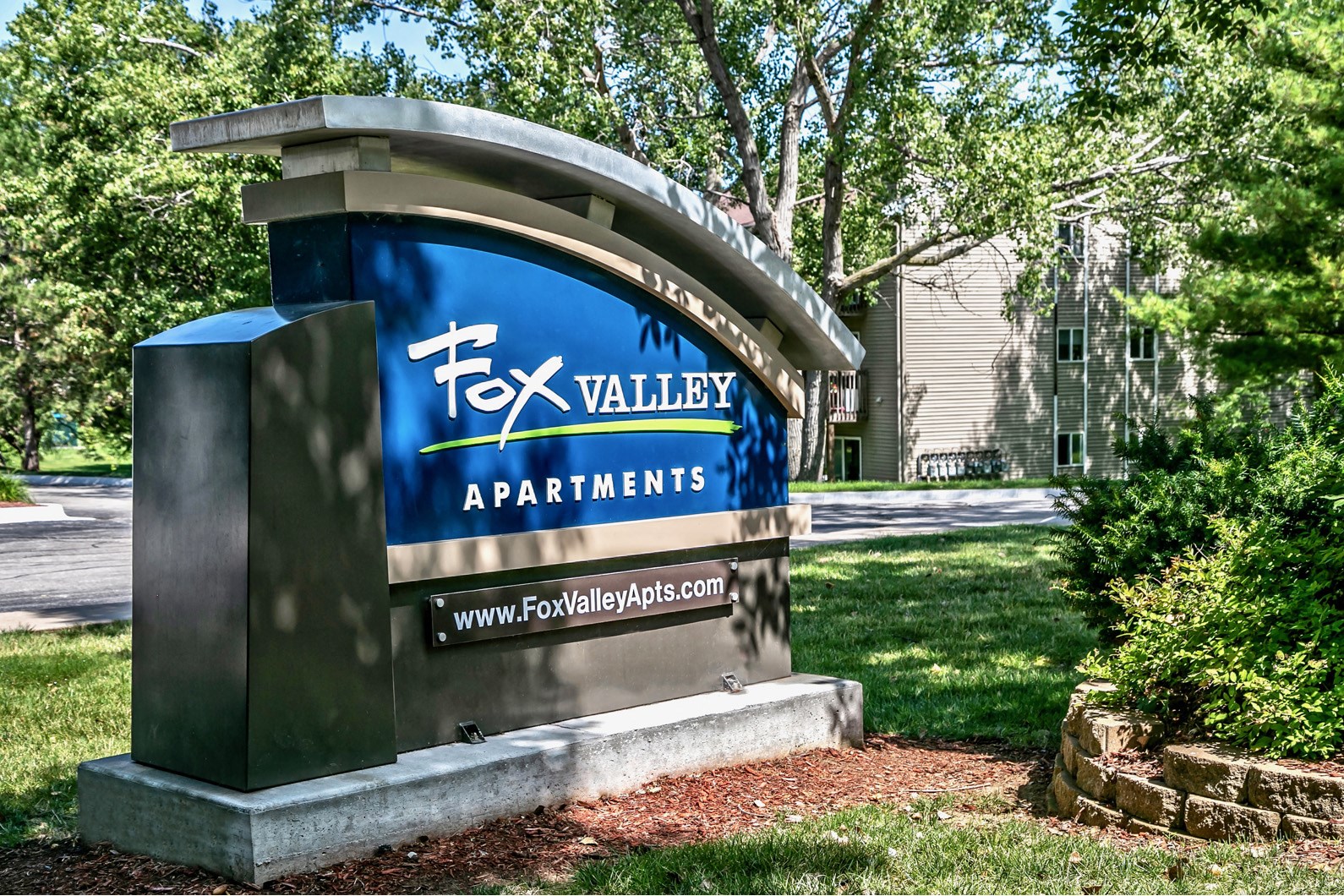 Property signage at Fox Valley Apartments in Omaha, NE